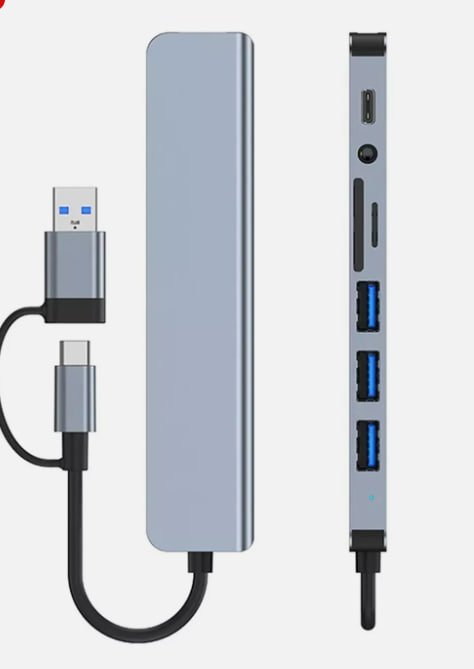 Second image of 7/8-Portowy Adapter USB-C Hub – Wieloportowy Splitter o prędkości 5 Gb/s do PC, Laptopa i MacBooka (USA)